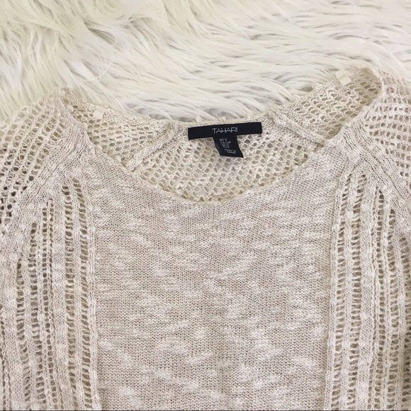 🎉SOLD🎉Tahari Crochet Beige Linen Cotton Sweater - Picture 3 of 5